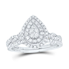1/2CTW-DIA CN PEAR DOUBLE HALO BRIDAL SET