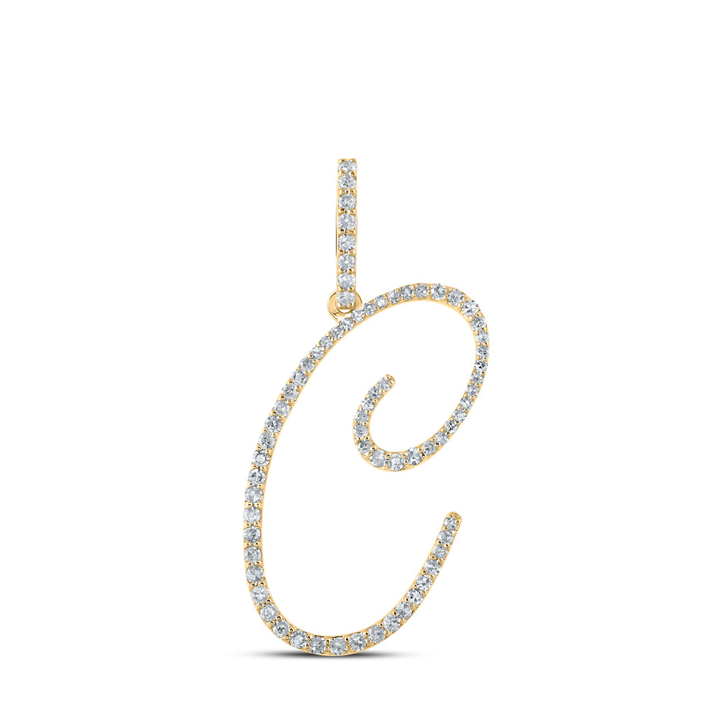 14kt White Gold Womens Round Diamond C Initial Letter Pendant 3/8 Cttw