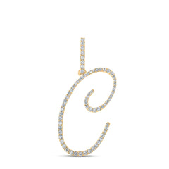 14kt White Gold Womens Round Diamond C Initial Letter Pendant 3/8 Cttw