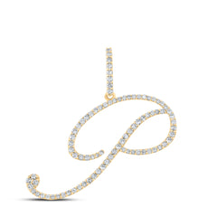 14K Yellow Gold 14K White Gold Womens Round Natural Diamond P Initial Letter Pendant 1/2 CTW 1.80 Gram