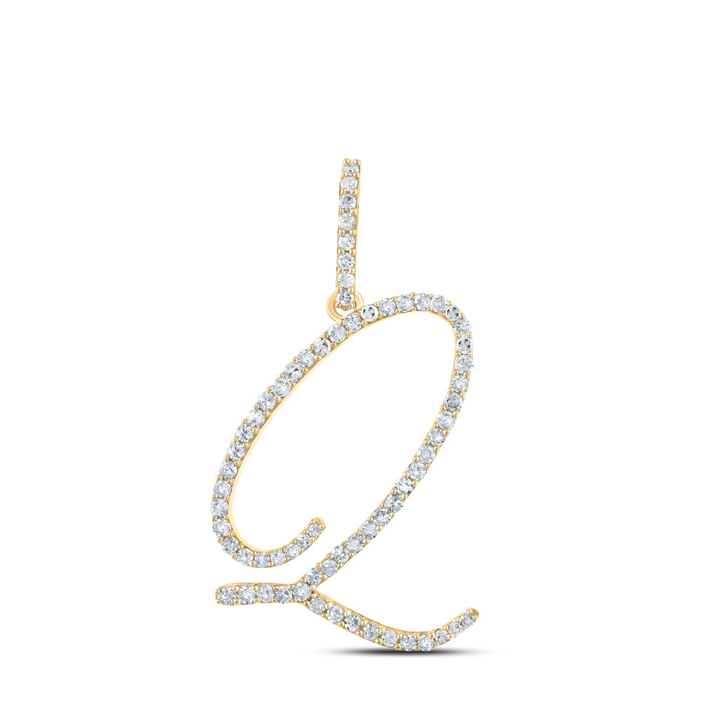14kt White Gold Womens Round Diamond Q Initial Letter Pendant 1/2 Cttw