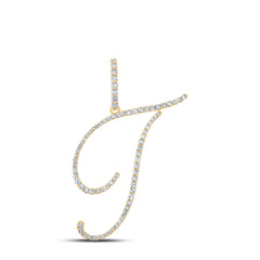 14kt White Gold Womens Round Diamond T Initial Letter Pendant 3/8 Cttw