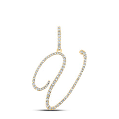 14kt White Gold Womens Round Diamond V Initial Letter Pendant 1/2 Cttw