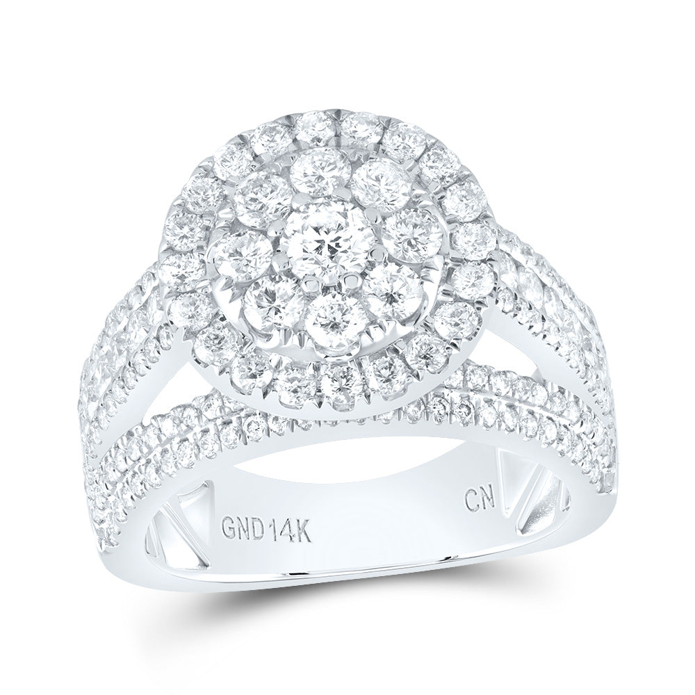 14K White Gold 2 3/8 CTW-Natural Diamond 1/4 Ct-Crd Round Single Halo Bridal Ring 6.53 Gram