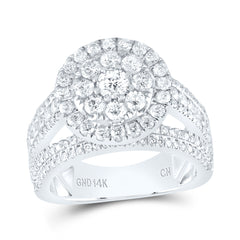 14K White Gold 2 3/8 CTW-Natural Diamond 1/4 Ct-Crd Round Single Halo Bridal Ring 6.53 Gram