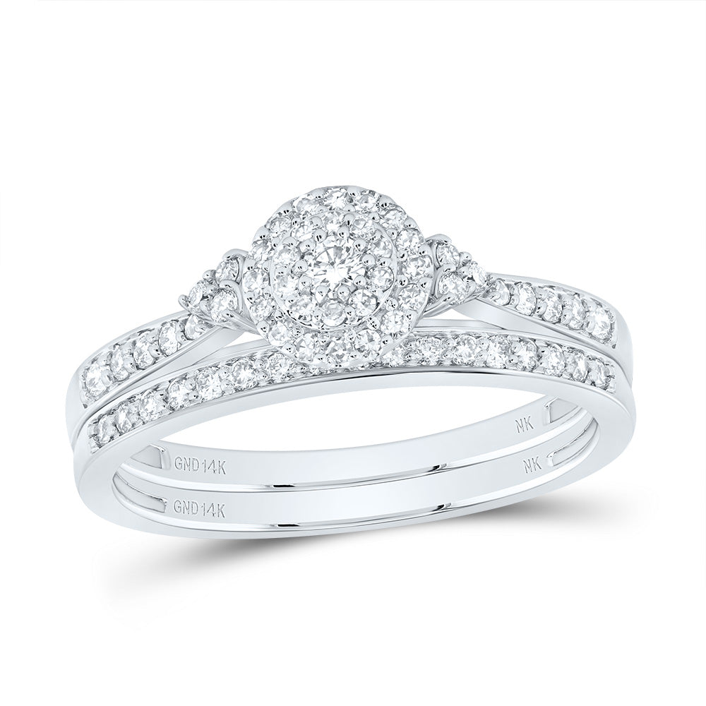 1/2CTW-DIA NK ROUND DOUBLE HALO BRIDAL SET