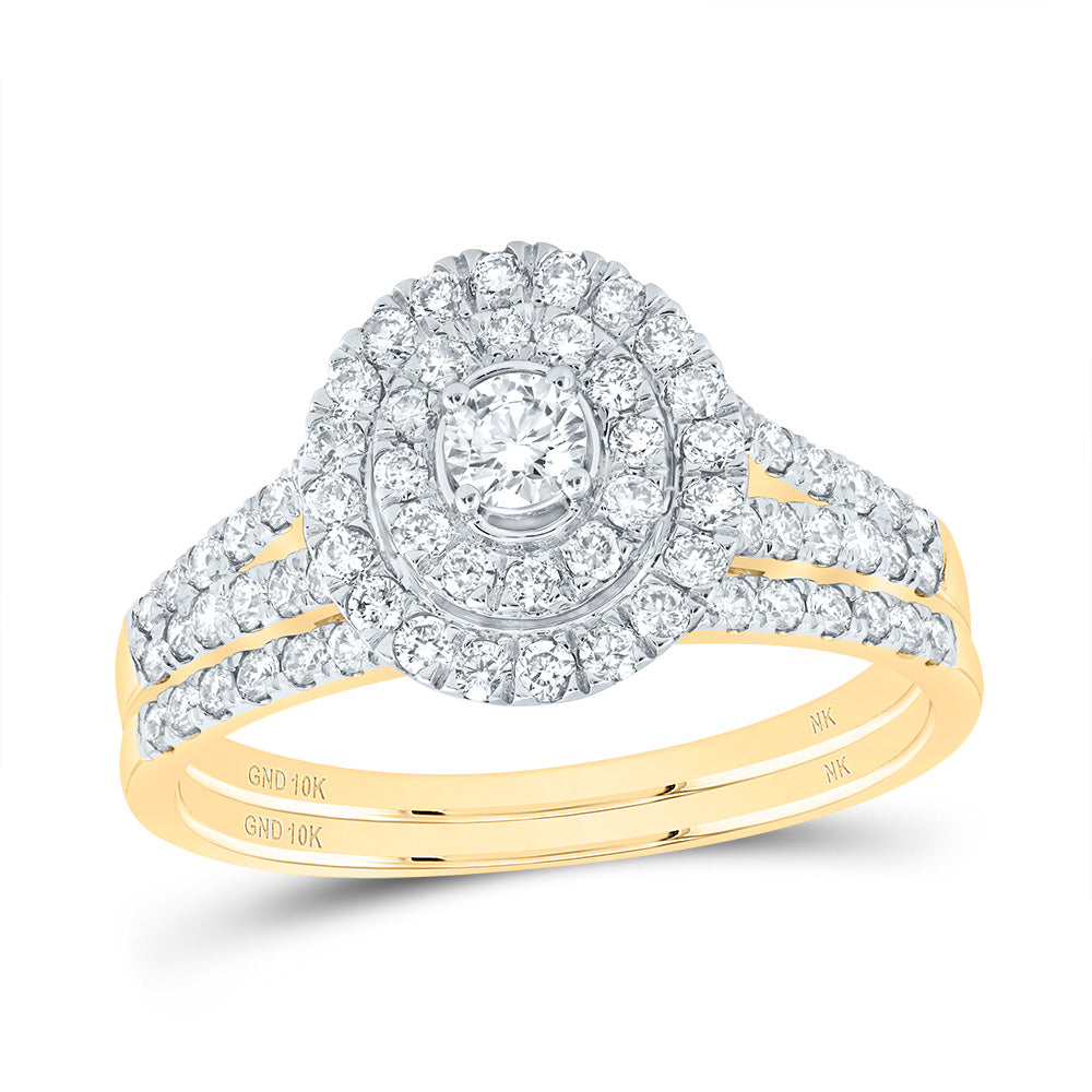 1CTW-DIA NK 1/5CT-CRD ROUND DOUBLE HALO BRIDAL SET