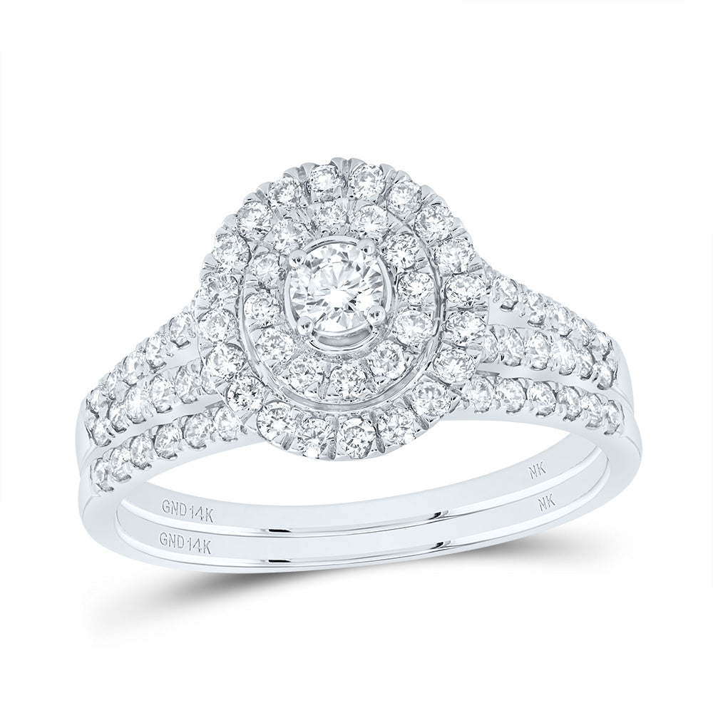 1CTW-DIA NK 1/5CT-CRD ROUND DOUBLE HALO BRIDAL SET