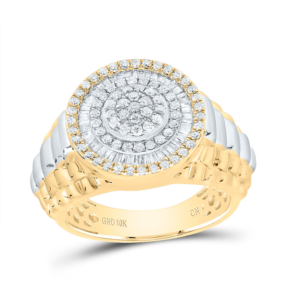 10K Yellow Gold 7/8 CTW-Natural Diamondround Mens Ring 8.8 Gram