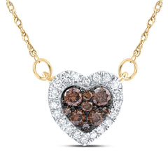 10K Yellow Gold 1/3 CTW-Natural Diamond Cognac Natural Heart Necklace (18Inch ) 0.94 Gram
