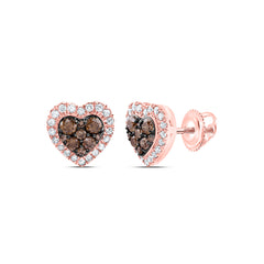 1/2CTW-DIA CN  COGNAC NATURAL HEART STUD EARRING
