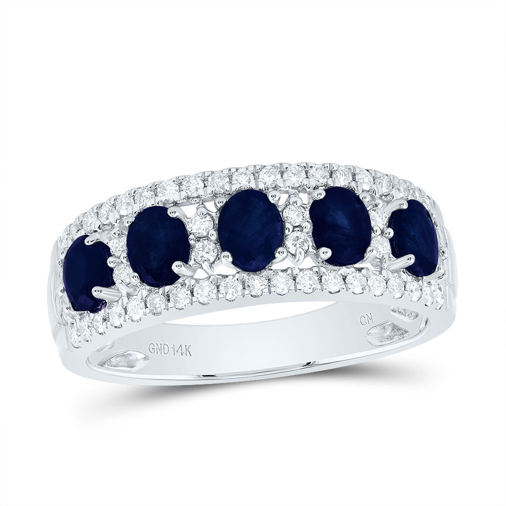14K White Gold 1/3 CTW-Natural Diamond 1 CTWov-Bs Natural Gemstone Anniversary Band 3.73 Gram