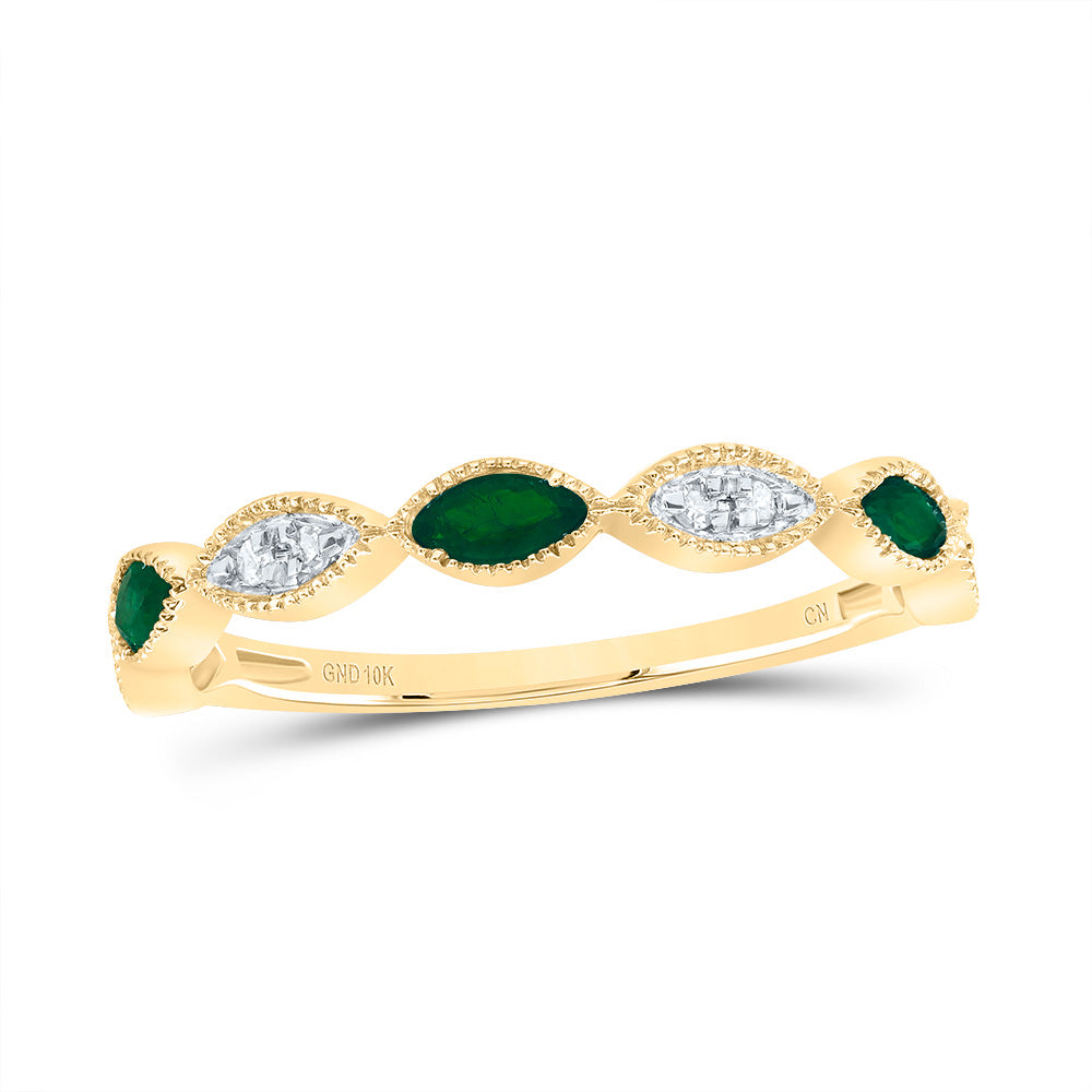 10K Yellow Gold 1/20 CTW-Natural Diamond 1/5 CTWmq-Em Natural Gemstone Ladies Band 1.55 Gram