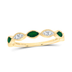 10K Yellow Gold 1/20 CTW-Natural Diamond 1/5 CTWmq-Em Natural Gemstone Ladies Band 1.55 Gram
