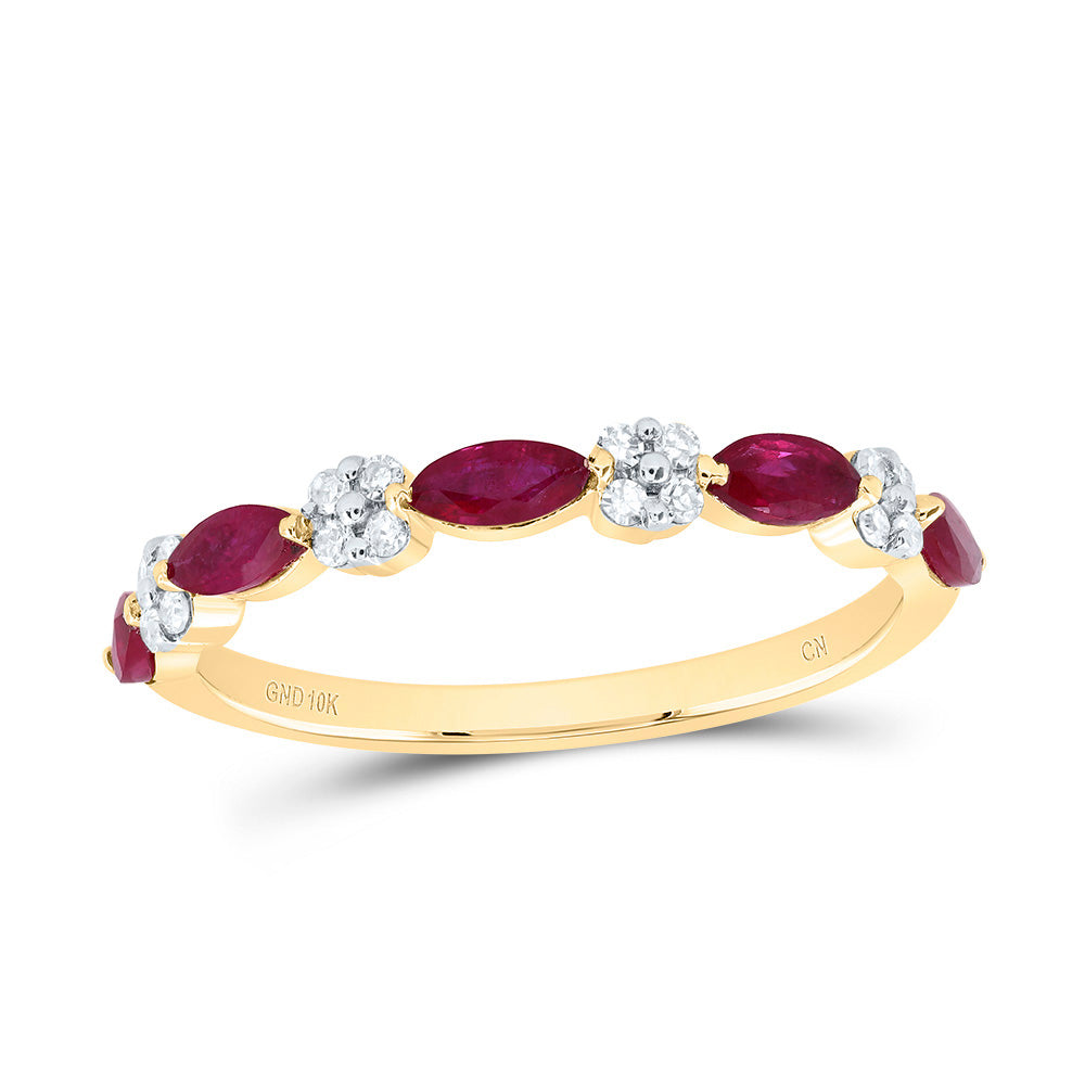 10K Yellow Gold 1/10 CTW-Natural Diamond 5/8 CTWmq-Ru Natural Gemstone Band 1.51 Gram
