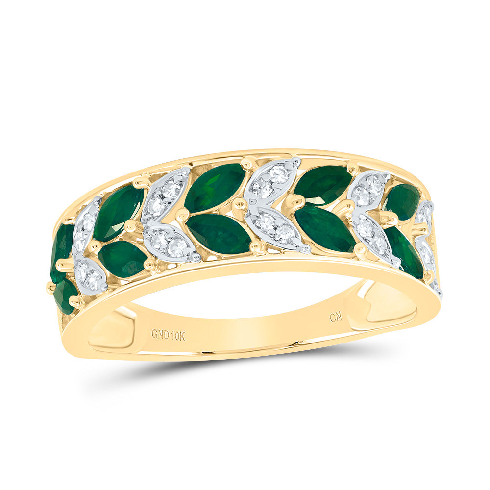 10K Yellow Gold 1/10 CTW-Natural Diamond 3/4 CTWmq-Em Natural Gemstone Ladies Band 2.57 Gram