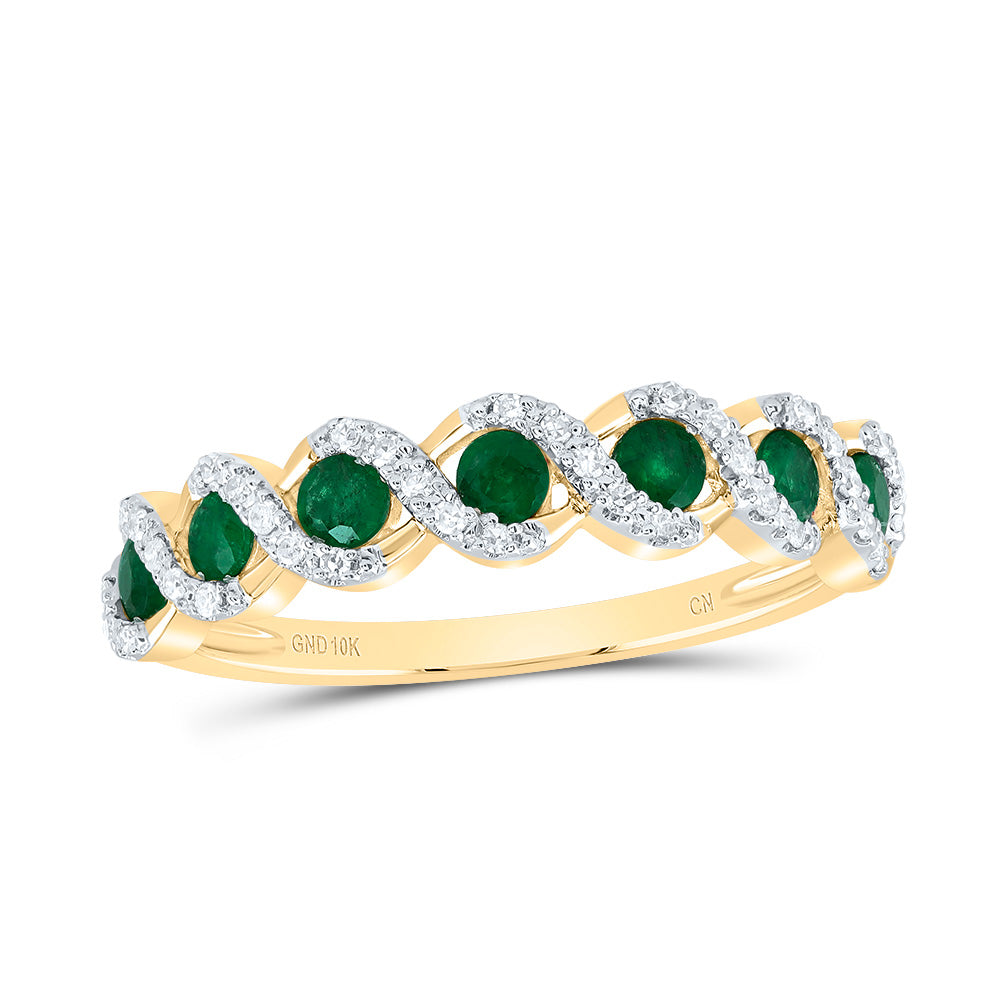 10K Yellow Gold 1/10 CTW-Natural Diamond 3/8 CTWrd-Em Natural Gemstone Ladies Band 1.8 Gram