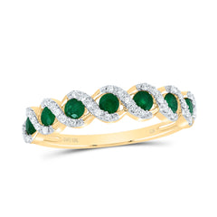 10K Yellow Gold 1/10 CTW-Natural Diamond 3/8 CTWrd-Em Natural Gemstone Ladies Band 1.8 Gram