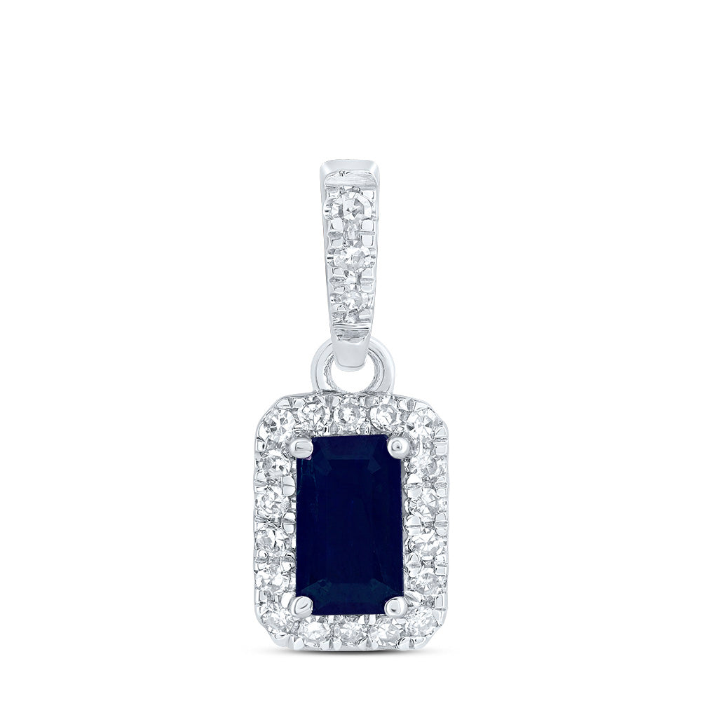 14K White Gold 1/10 CTW-Natural Diamond 5X3MM Em-Bs Natural Gemstone Emerald Pendant 0.72 Gram
