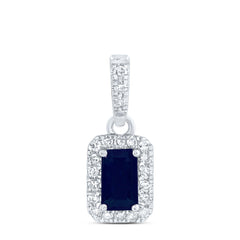 14K White Gold 1/10 CTW-Natural Diamond 5X3MM Em-Bs Natural Gemstone Emerald Pendant 0.72 Gram