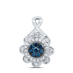 10K White Gold 1/5 CTW-Natural Diamond Gift Blue Diamond Flower Pendant 0.83 Gram