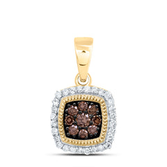 10K Yellow Gold 1/4 CTW-Natural Diamond Gift Cognac Natural Cushion Pendant 0.93 Gram