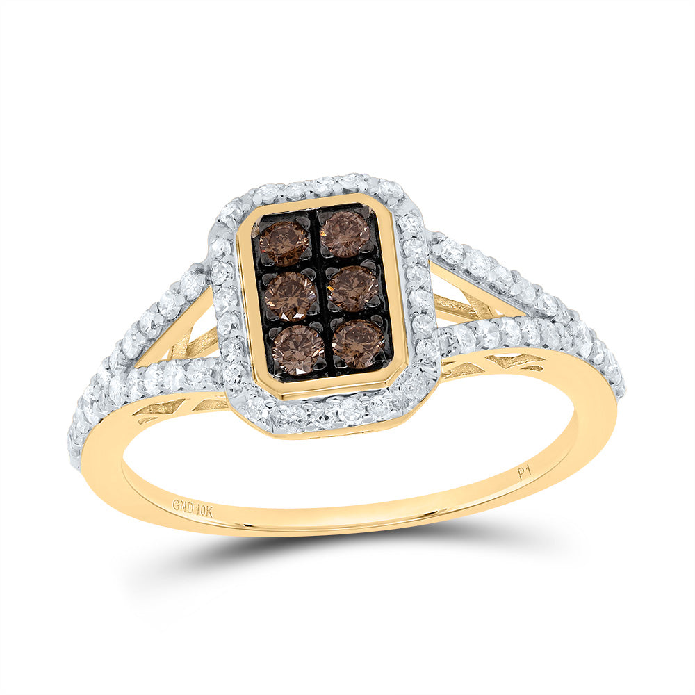 10K Yellow Gold 1/2 CTW-Natural Diamond Gift Cognac Natural Emerald Ring 2.14 Gram