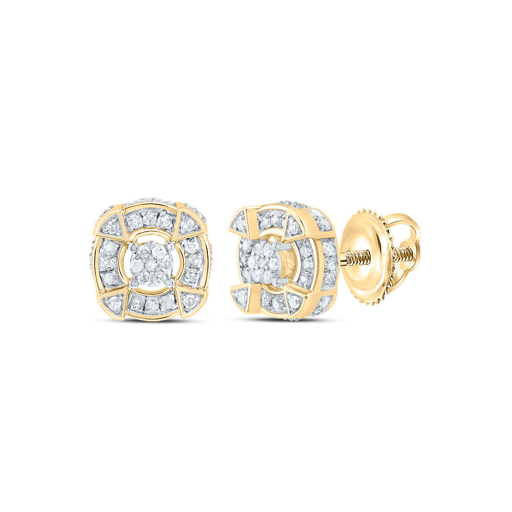 10K Yellow Gold 1/4 CTW-Natural Diamond Round Mens Stud Earring 1.74 Gram