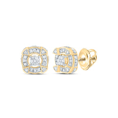 10K Yellow Gold 1/4 CTW-Natural Diamond Round Mens Stud Earring 1.74 Gram