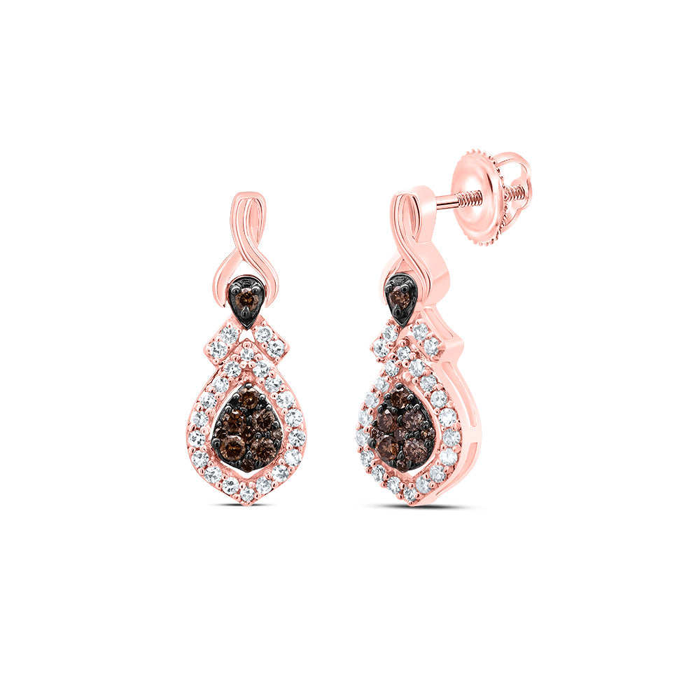 10K Rose Gold 1/3 CTW-Natural Diamondcognac Natural Dangling Earring 1.69 Gram