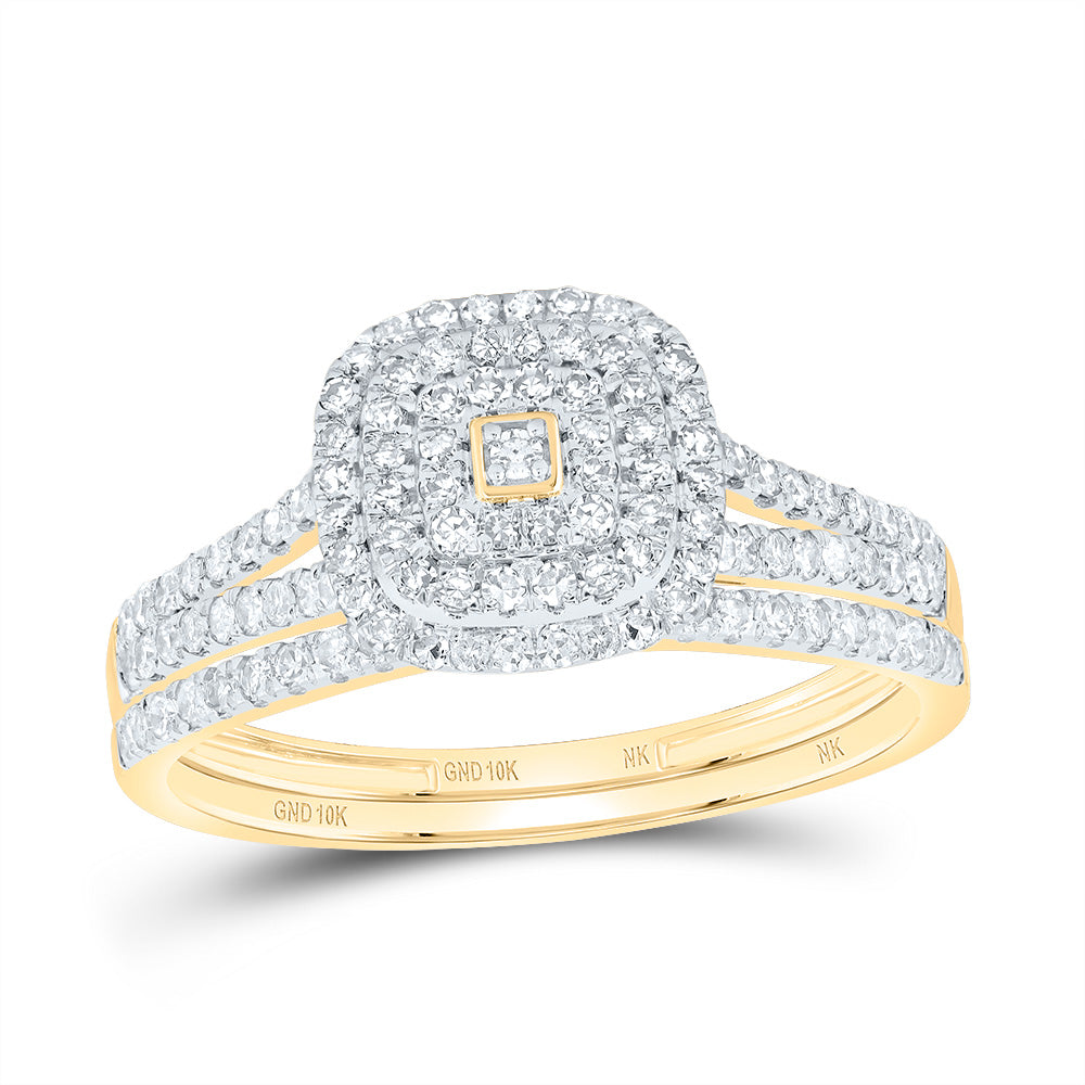 1/2CTW-DIA NK CUSHION DOUBLE HALO BRIDAL SET