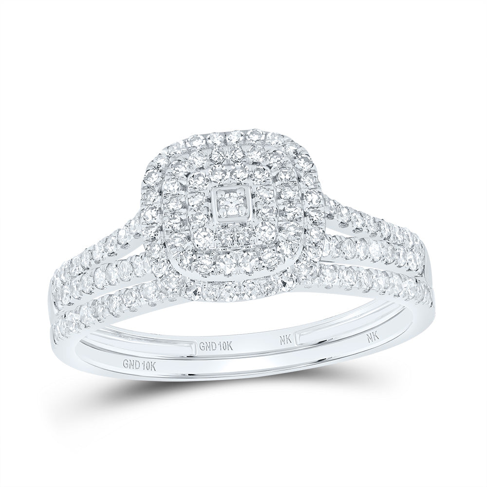 1/2CTW-DIA NK CUSHION DOUBLE HALO BRIDAL SET