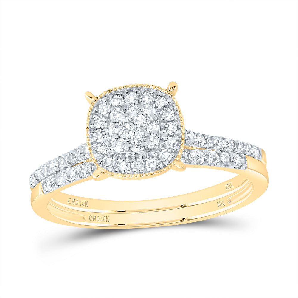 3/8CTW-DIA NK CUSHION SINGLE HALO BRIDAL SET