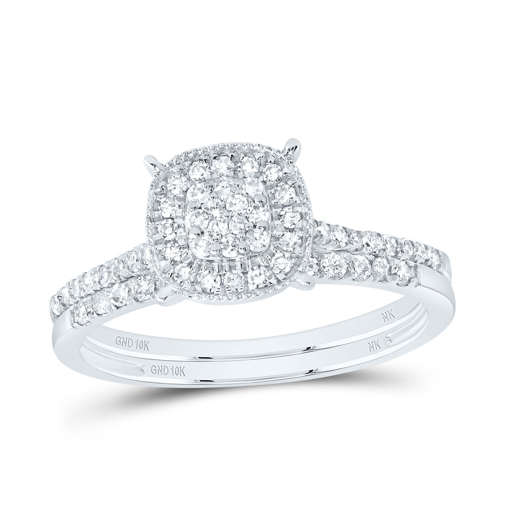 3/8CTW-DIA NK CUSHION SINGLE HALO BRIDAL SET