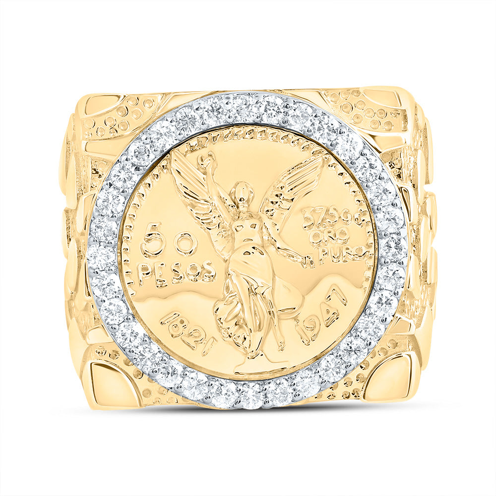 10K Yellow Gold 5/8 CTW-Natural Diamond Centenario Mens Ring 10.12 Gram