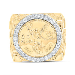 10K Yellow Gold 5/8 CTW-Natural Diamond Centenario Mens Ring 10.12 Gram