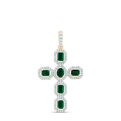 3/8CTW-DIA CN 1CTW-EM-EM, 5X3MM-OV-EM, NAT GEM CROSS PENDANT