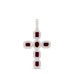 3/8CTW-DIA CN 1CTW-EM-RU, 5X3MM-OV-RU, NAT GEM CROSS PENDANT