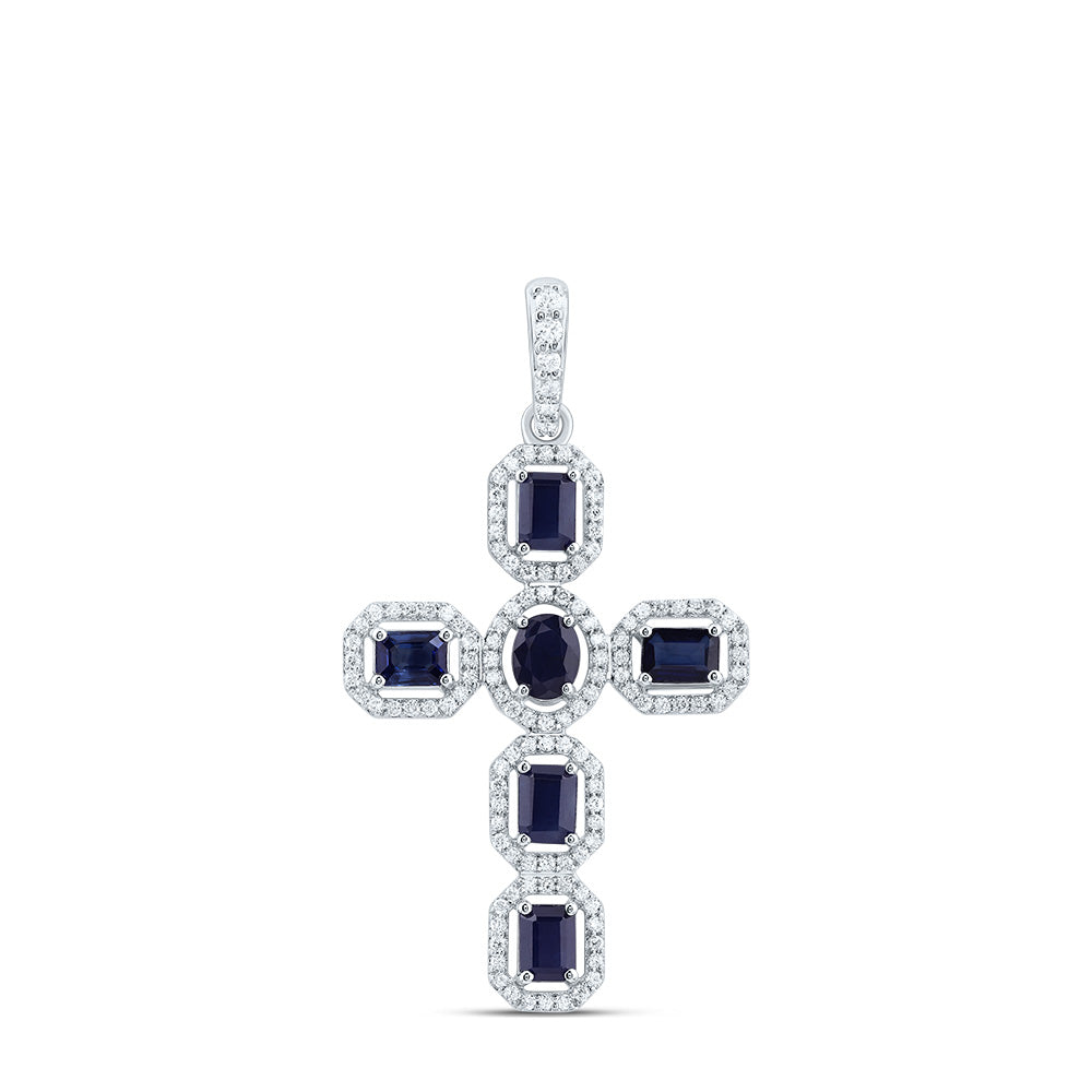 3/8CTW-DIA CN 1CTW-EM-BS, 5X3MM-OV-BS, NAT GEM CROSS PENDANT