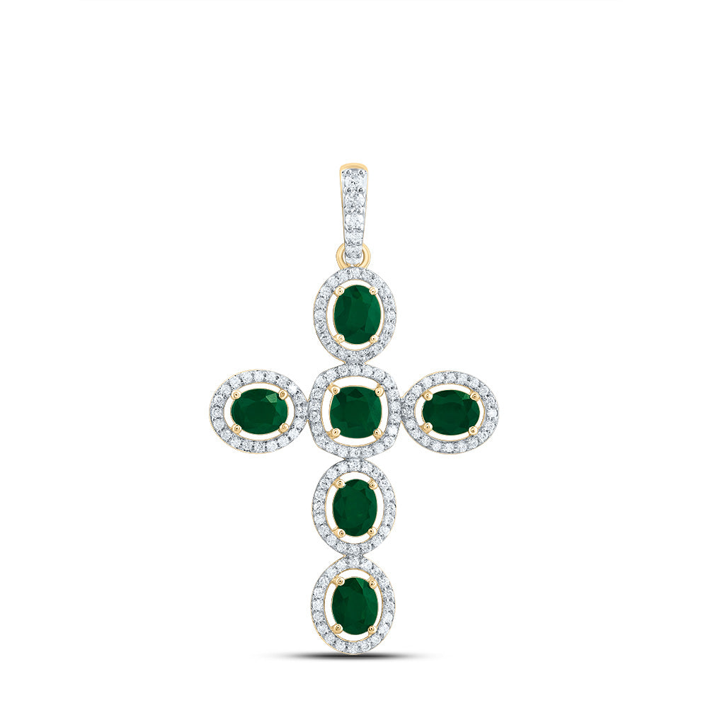 3/8CTW-DIA CN 1CTW-OV-EM, 4MM-CU-EM, NAT GEM CROSS PENDANT