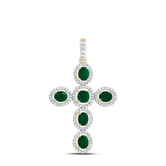 3/8CTW-DIA CN 1CTW-OV-EM, 4MM-CU-EM, NAT GEM CROSS PENDANT