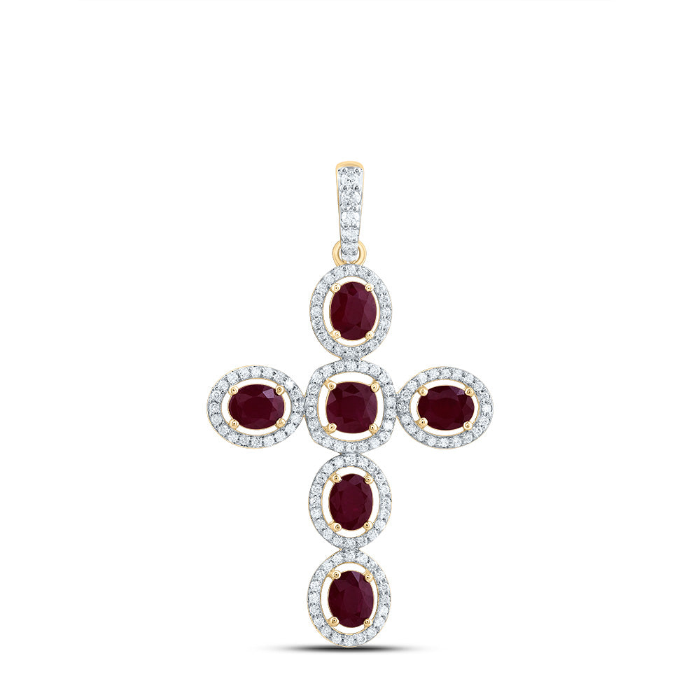 3/8CTW-DIA CN 1CTW-OV-RU, 4MM-CU-RU, NAT GEM CROSS PENDANT