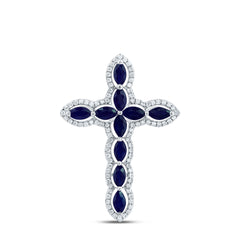 14K White Gold 1/4 CTW-Natural Diamond 1 CTW-Mq-Bs, Natural Gemstone Cross Pendant 1.84 Gram