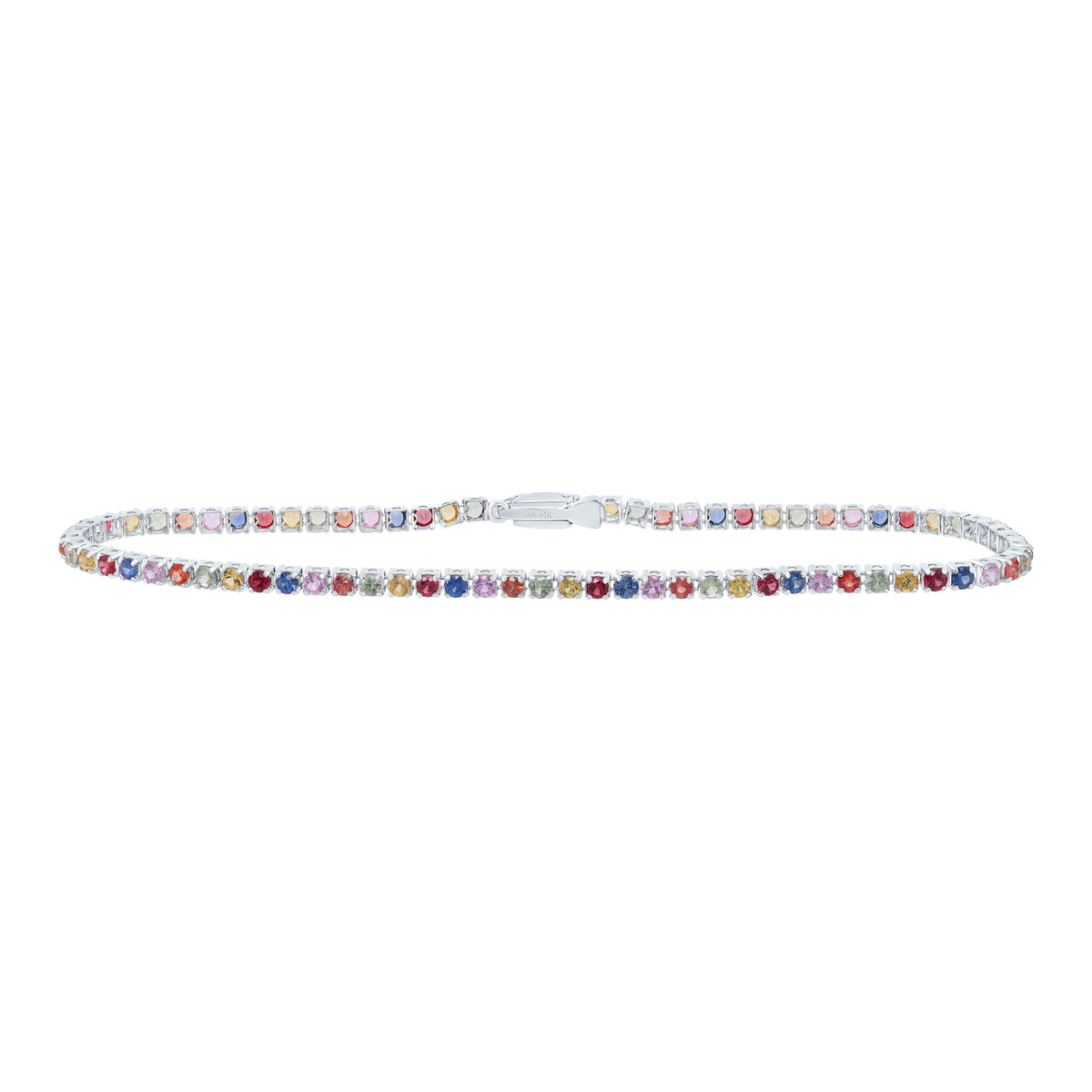 14K White Gold 3 CTW Rd-Natural Gemstone Multi Clear Sapphire Tennis Bracelet (7 Inch ) 2.54 Gram