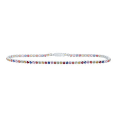 14K White Gold 3 CTW Rd-Natural Gemstone Multi Clear Sapphire Tennis Bracelet (7 Inch ) 2.54 Gram