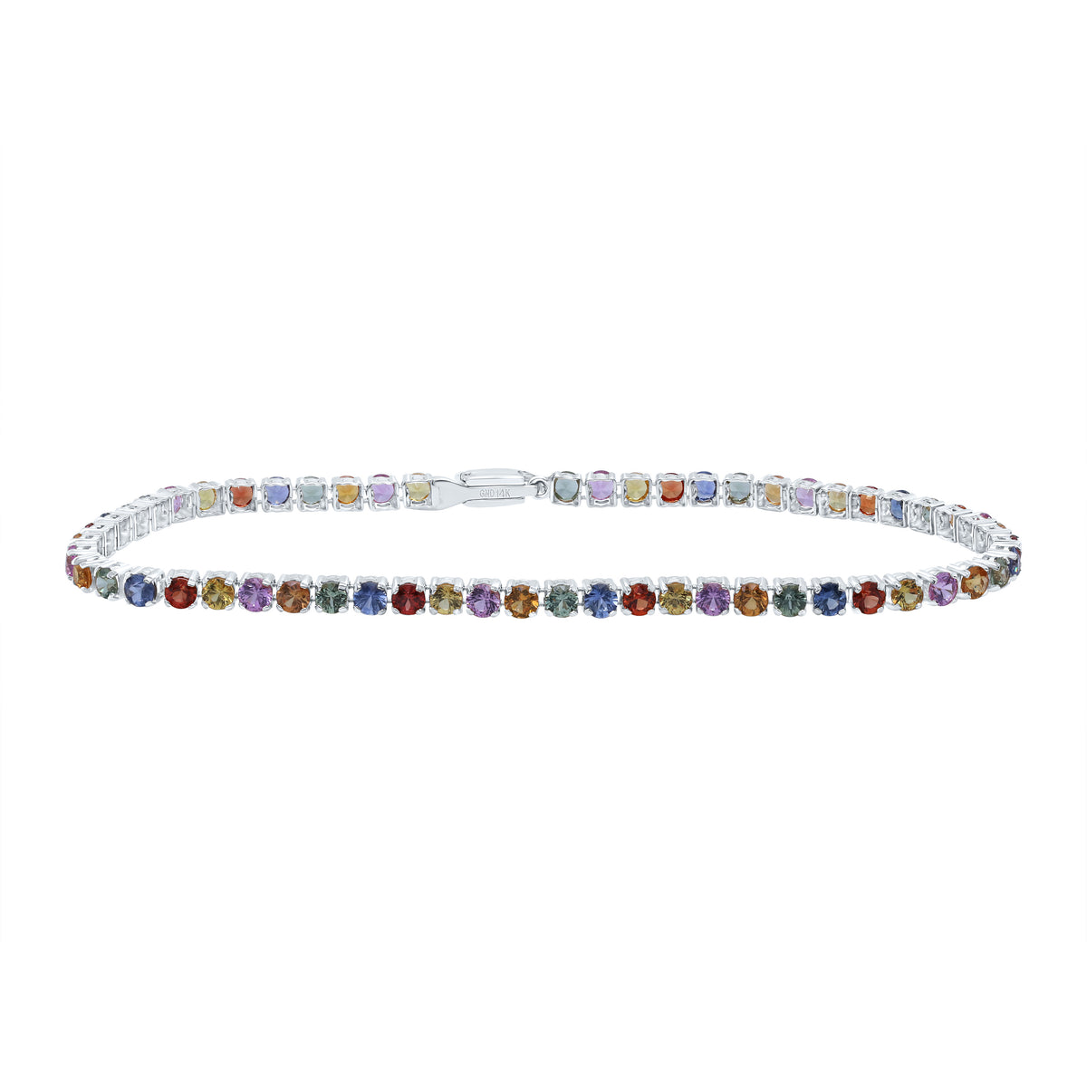 14K White Gold 6 CTW Rd-Natural Gemstone Multi Clear Sapphire Tennis Bracelet (7 Inch ) 3.33 Gram