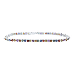 14K White Gold 6 CTW Rd-Natural Gemstone Multi Clear Sapphire Tennis Bracelet (7 Inch ) 3.33 Gram