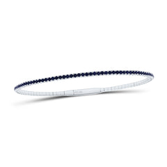 14K White Gold 1 CTW-Natural Gemstone Rd-Bs Tennis Bangle 5.69 Gram