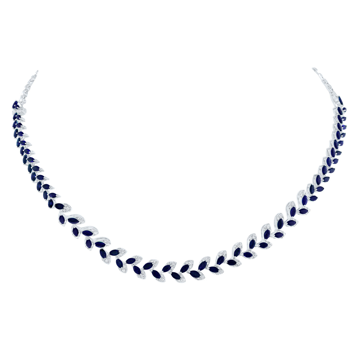 14K White Gold 1 1/4 CTW-Natural Diamond 7 5/8 CTW-Mq-Bs Natural Gemstone Fashion Necklace(16 Inch ) 22.14 Gram