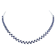 14K White Gold 1 1/4 CTW-Natural Diamond 7 5/8 CTW-Mq-Bs Natural Gemstone Fashion Necklace(16 Inch ) 22.14 Gram